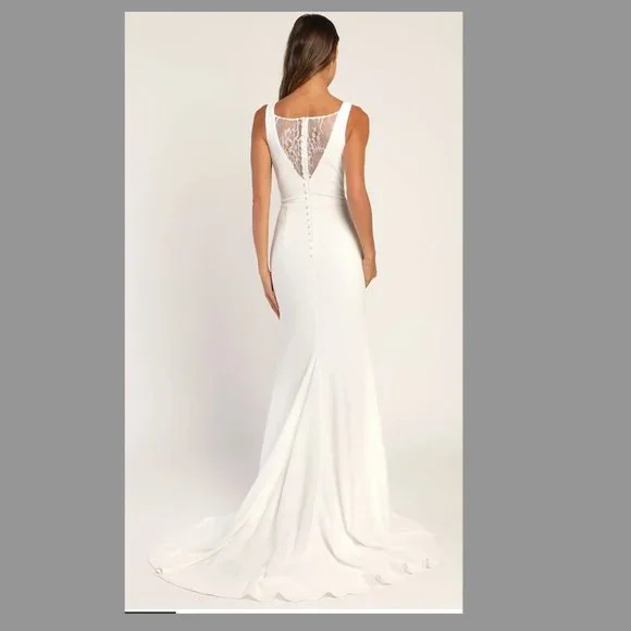 Lulu's Long-Lasting Love Ivory Lace V-Neck Mermaid Dress - Picture 3 of 15